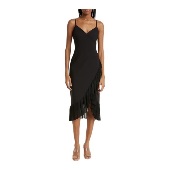 Likely Dress Hollina ruffle trim faux wrap black size 4 - Picture 1 of 9